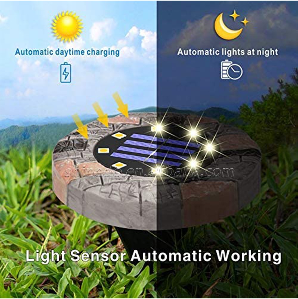 Stone-imitation Design 8LEDs Warm/Cold Lighting Color Outdoor Waterproof High Efficient Panel Solar Underground Light