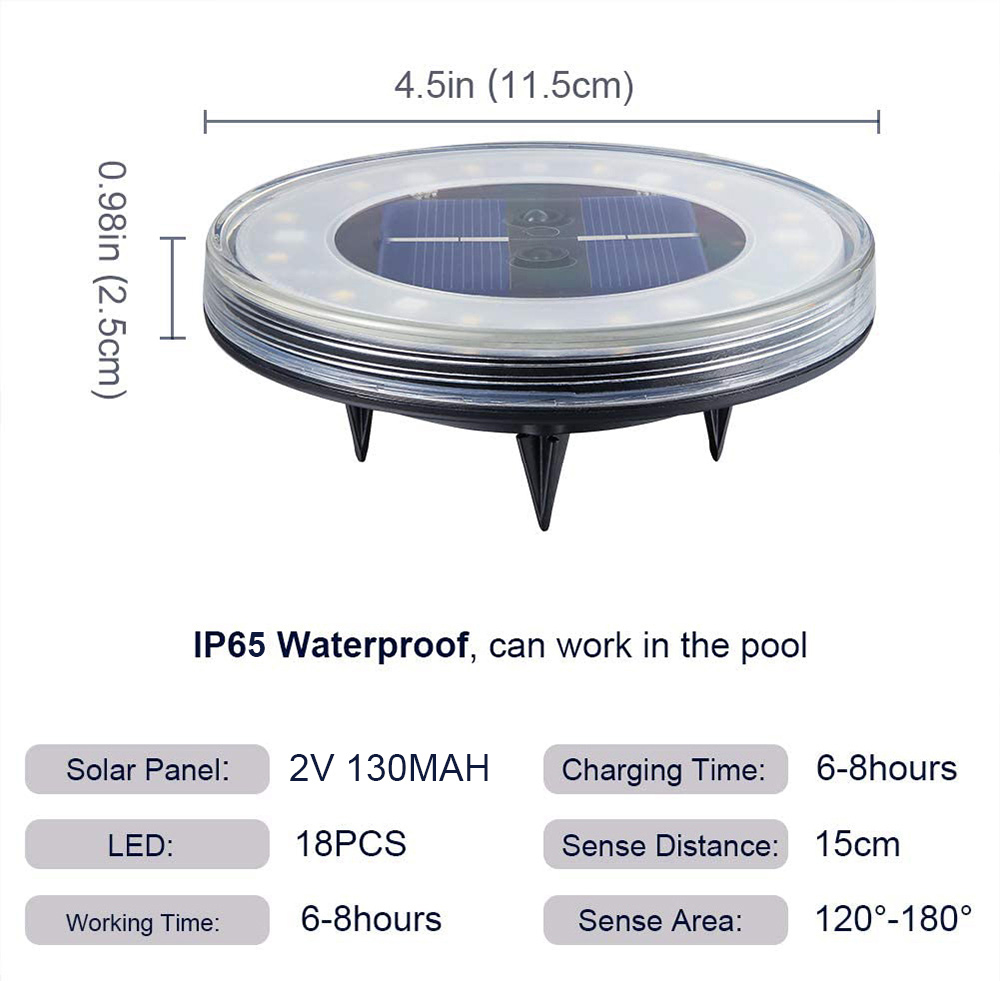 Solar Ground Lights, 18 LED Solar Powered Disk Ground Light Waterproof IP68 In-Ground Outdoor Landscape Lights