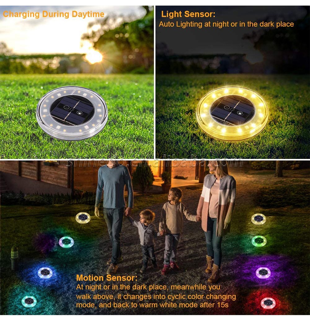 Solar Ground Lights, 18 LED Solar Powered Disk Ground Light Waterproof IP68 In-Ground Outdoor Landscape Lights