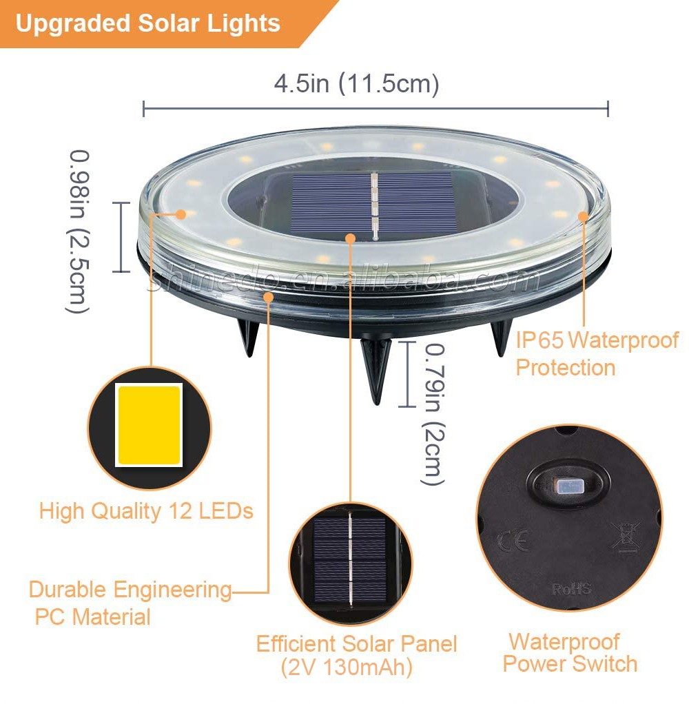 Solar Ground Lights, 12 LED Solar Disk Lights Upgraded Lights for Lawn Pathway Yard Deck Patio Walkway