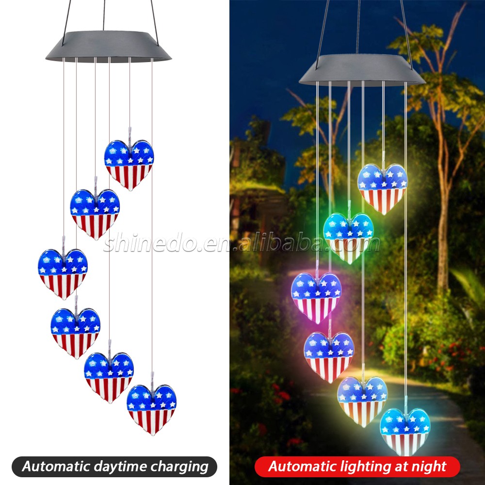 Hot Selling Outdoor Solar Wind Chime Heart Shaped LED Romantic Windchimes Mobile Portable Romantic Decoration