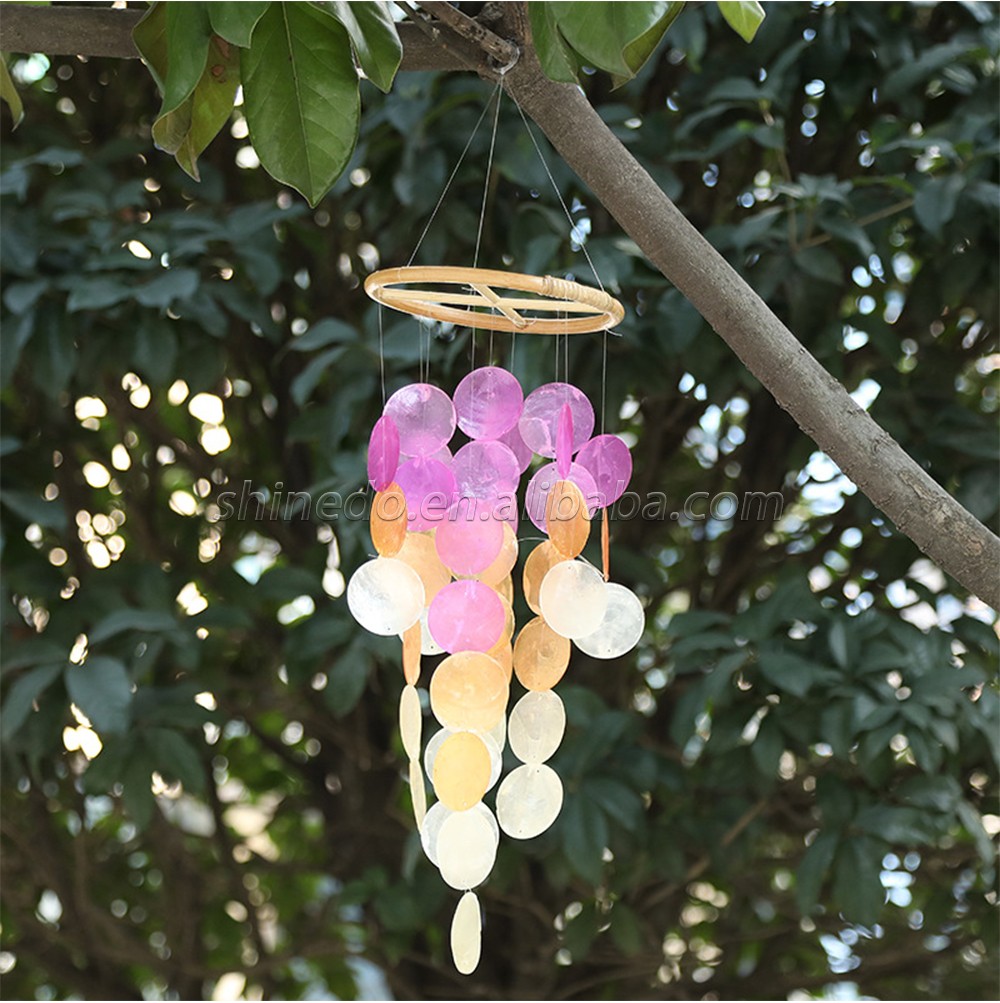 Beach Gifts Ocean Capiz Wind Chime Mobile with Bamboo Hanger