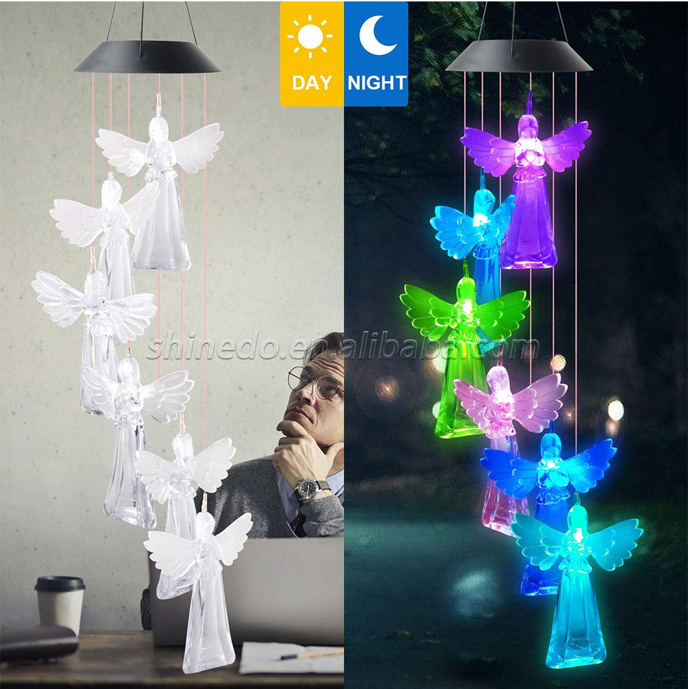 Solar Wind Chime Decorative Angel Chime Memorial Wind Chime for Festival and Family Gift