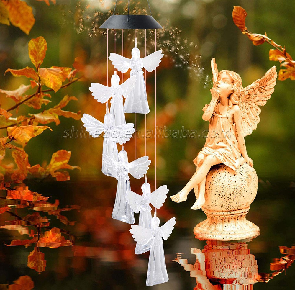 Solar Wind Chime Decorative Angel Chime Memorial Wind Chime for Festival and Family Gift