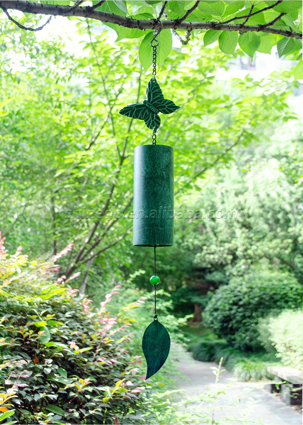 Green Butterfly Deep Tone Memorial Wind Chime Outside Heavy Duty Wind Chime Deep Resonance Serenity Bell for Outdoor and Home