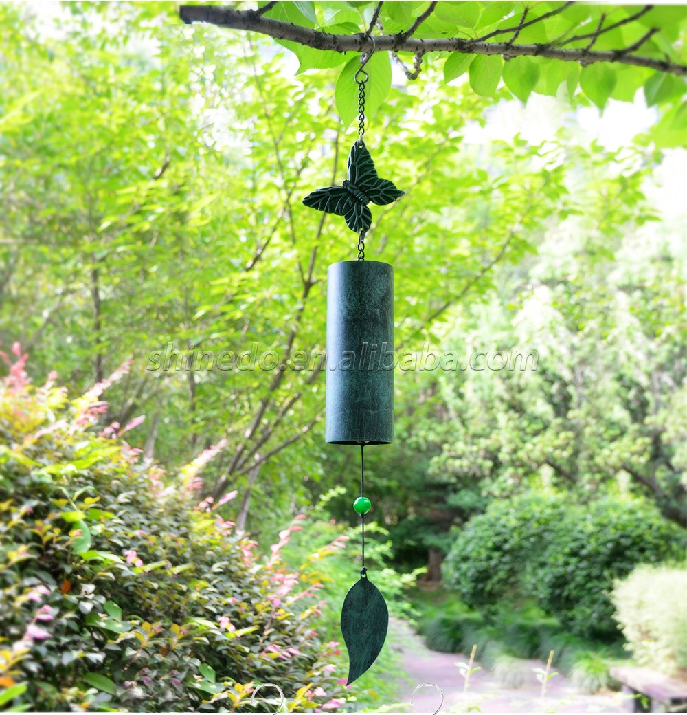 Green Butterfly Deep Tone Memorial Wind Chime Outside Heavy Duty Wind Chime Deep Resonance Serenity Bell for Outdoor and Home