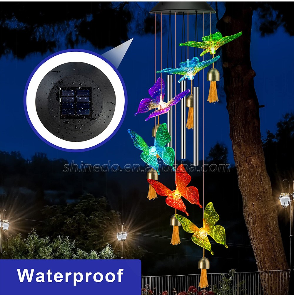 Solar Wind Chimes for Outside Garden Decoration Aluminum Alloy Tubes Solar Butterfly Wind Chimes with Bell
