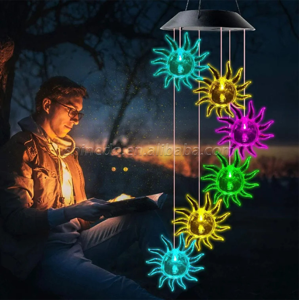 Shinedo Sunflower Wind Chime Outdoor Solar Wind Chime Sympathy Wind Chime for Garden and Home Decoration