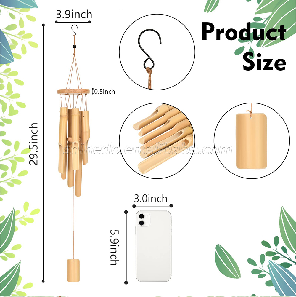 Bamboo Wind Chime Outdoor Wooden Wind Chimes with Amazing Deep Tone for Garden, Patio, Home or Outdoor Decor