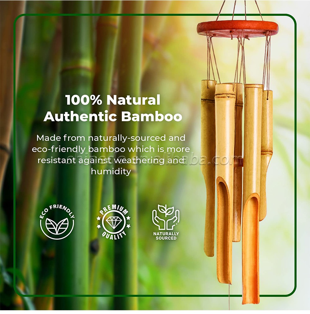 Bamboo Wind Chime Outdoor Wooden Wind Chimes with Amazing Deep Tone for Garden, Patio, Home or Outdoor Decor