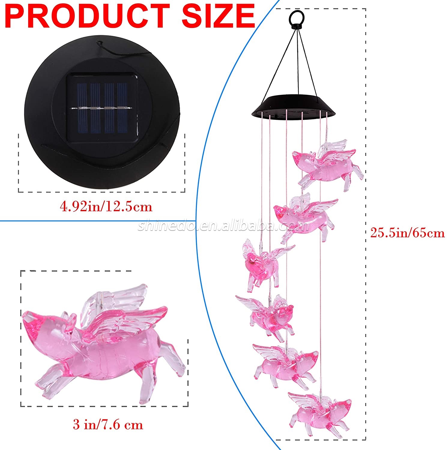Solar Wind Chime Outdoor Flying Pig Lamp Led Pig Wind Chimes Mobile Waterproof Hanging Chimes for Yard and Home Decoration