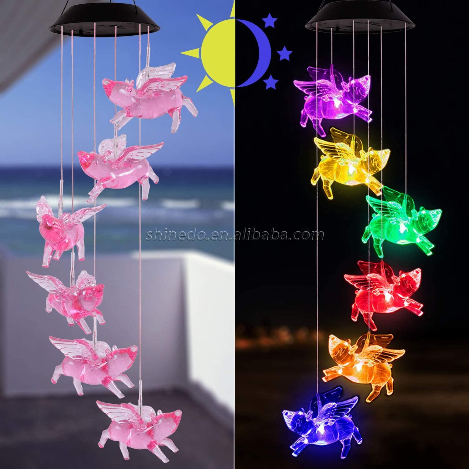 Solar Wind Chime Outdoor Flying Pig Lamp Led Pig Wind Chimes Mobile Waterproof Hanging Chimes for Yard and Home Decoration