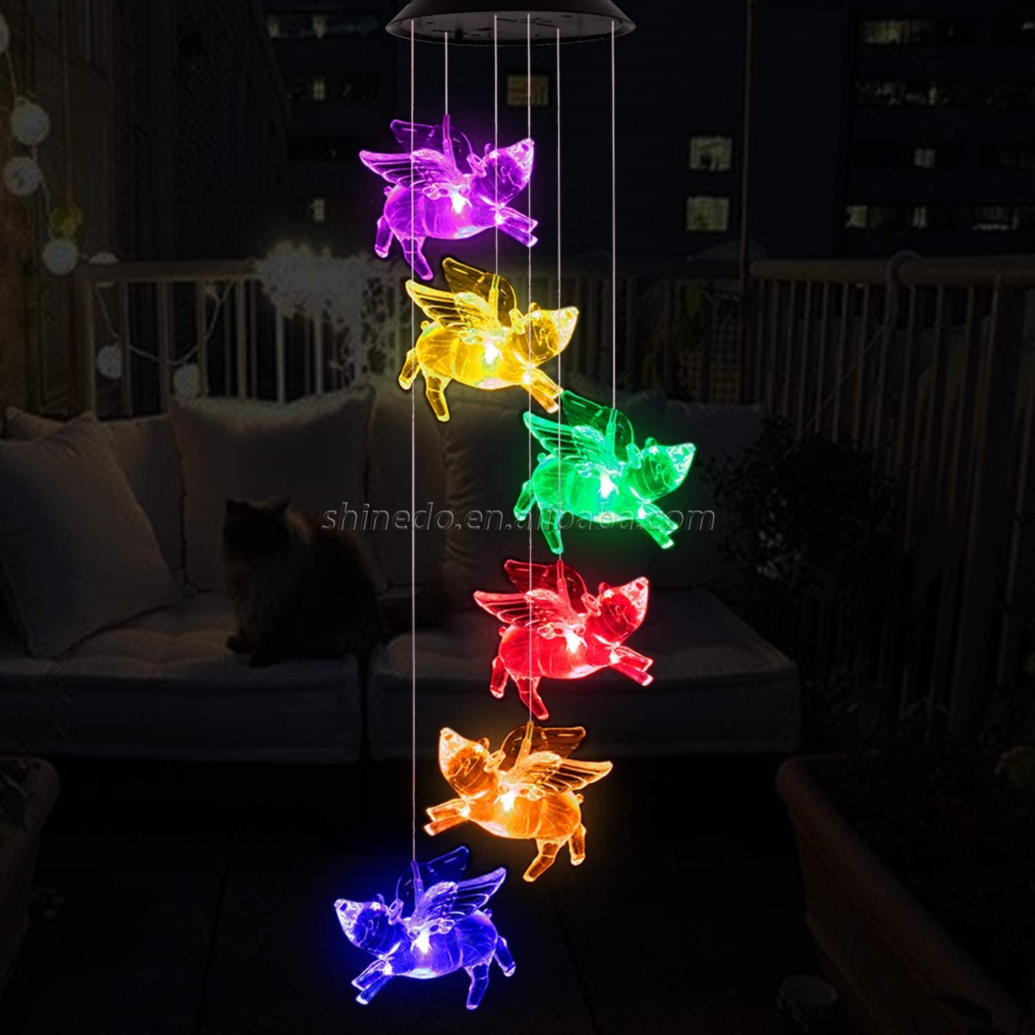 Solar Wind Chime Outdoor Flying Pig Lamp Led Pig Wind Chimes Mobile Waterproof Hanging Chimes for Yard and Home Decoration