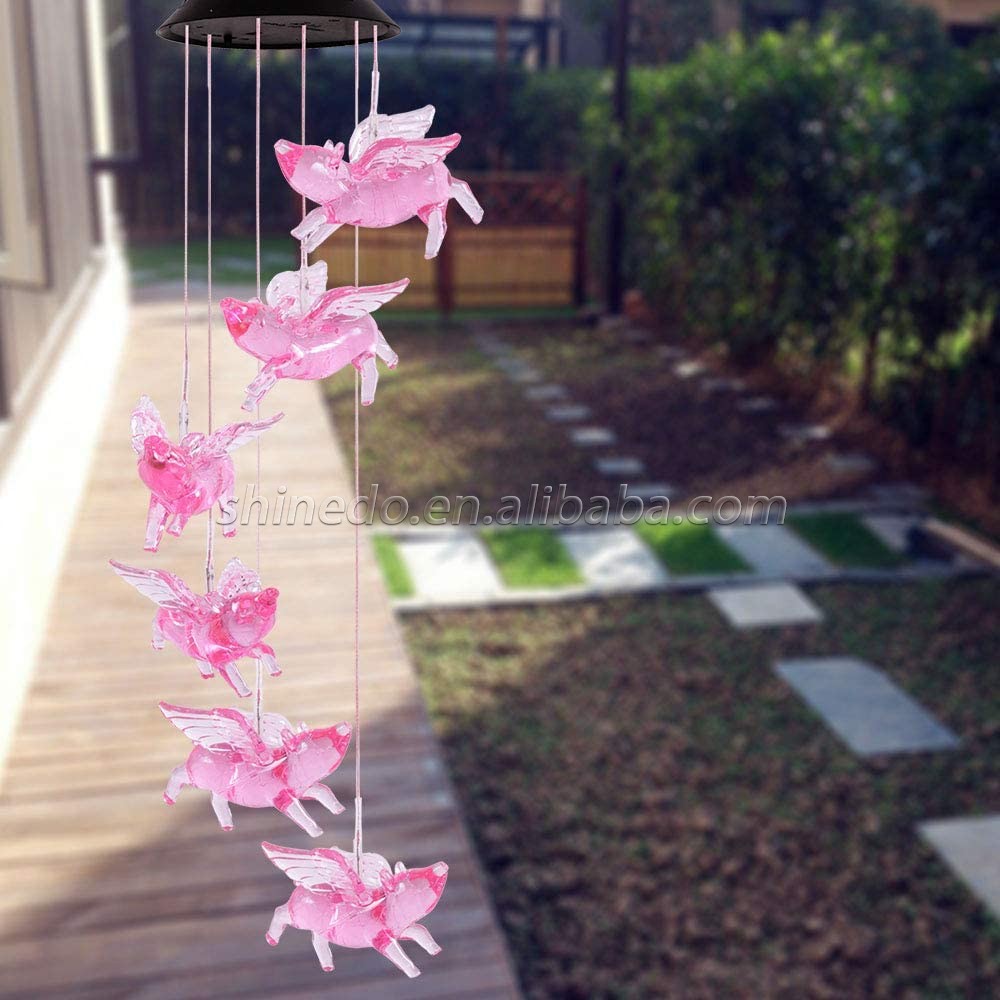 Solar Wind Chime Outdoor Flying Pig Lamp Led Pig Wind Chimes Mobile Waterproof Hanging Chimes for Yard and Home Decoration