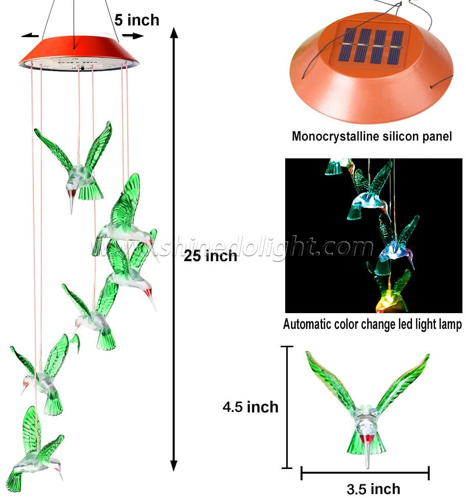 Hummingbird Solar Garden Wind Chime Outdoor Waterproof Color Changing LED Solar Wind Chime Decorative Solar Wind Chime For Gift