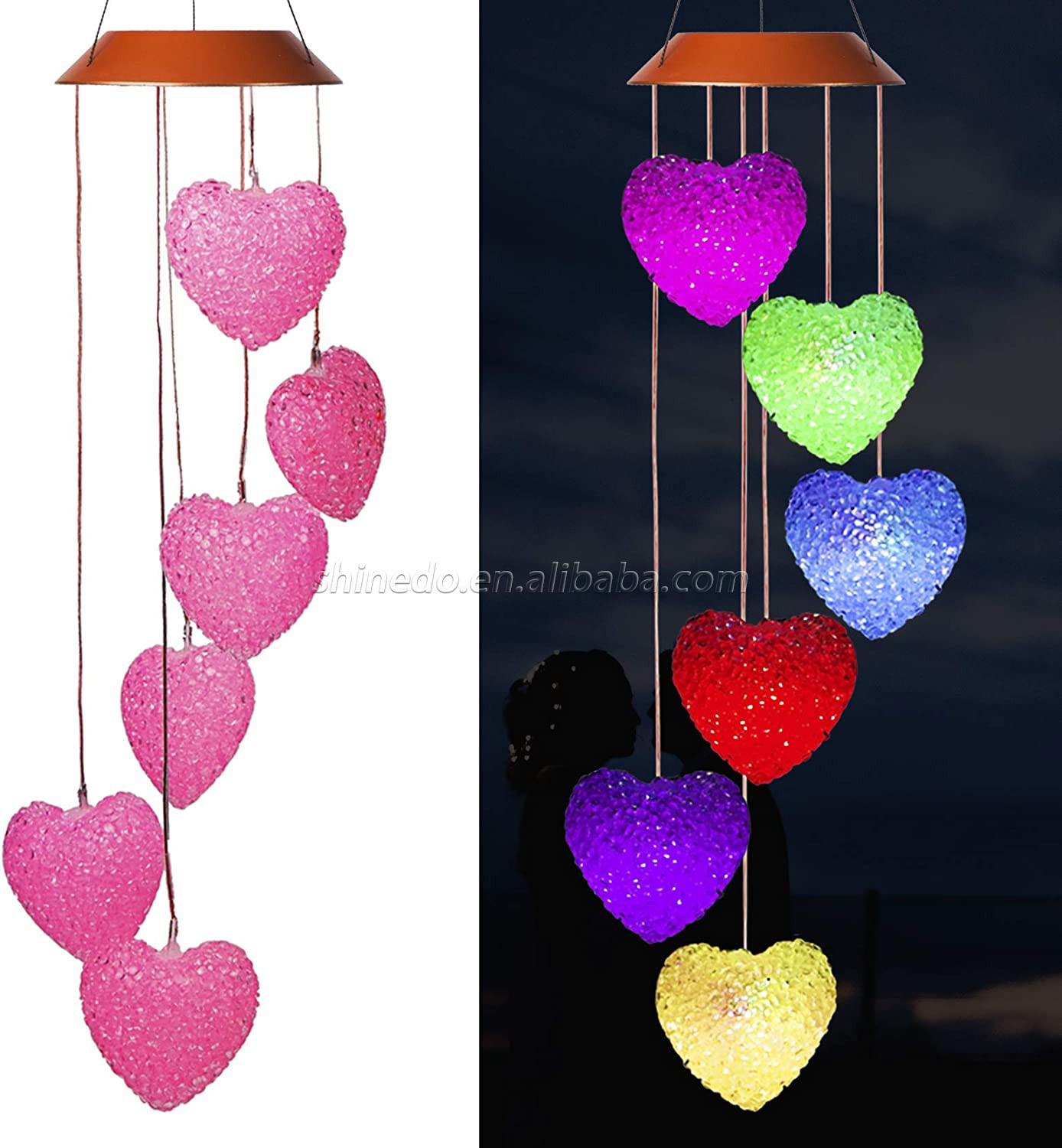 Heart Shape Waterproof LED Color Changing Outdoor Decoration memorial Solar Wind Chime Light