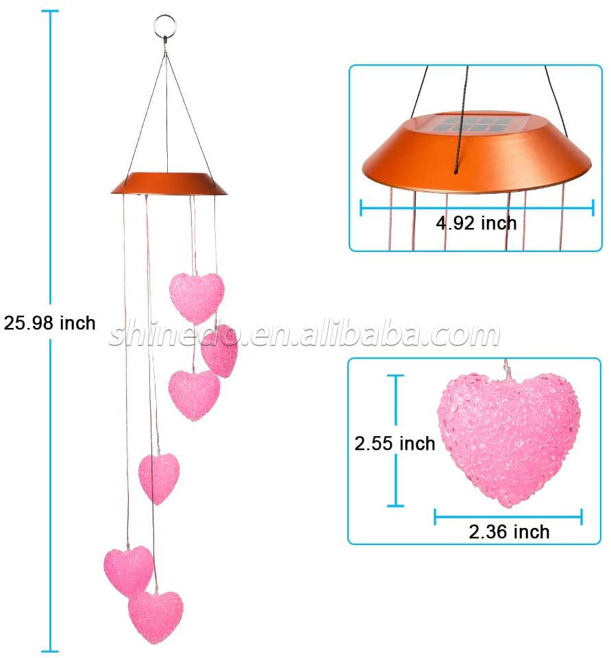 Heart Shape Waterproof LED Color Changing Outdoor Decoration memorial Solar Wind Chime Light