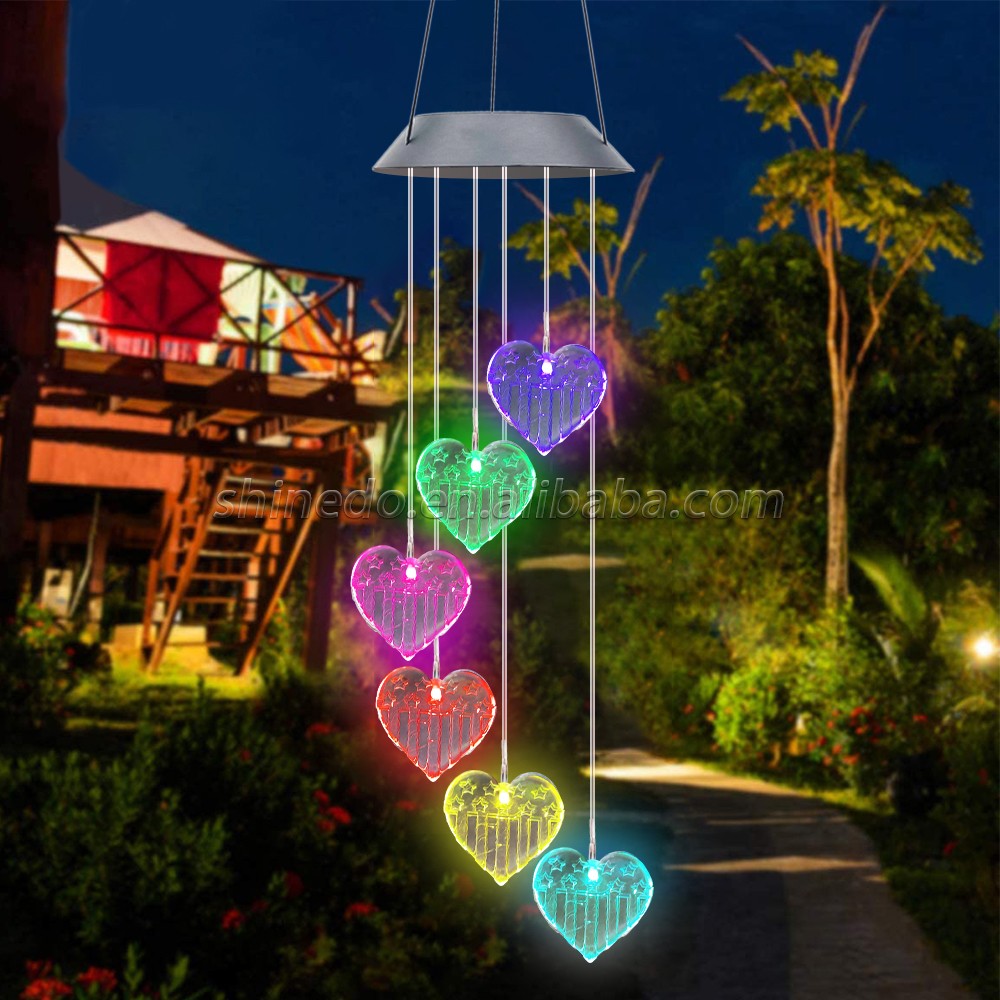 Unique Heart Shaped Solar Wind Chime for Outdoor Decoration Waterproof Multi Color Changing Solar Wind Chime For Gift Choice