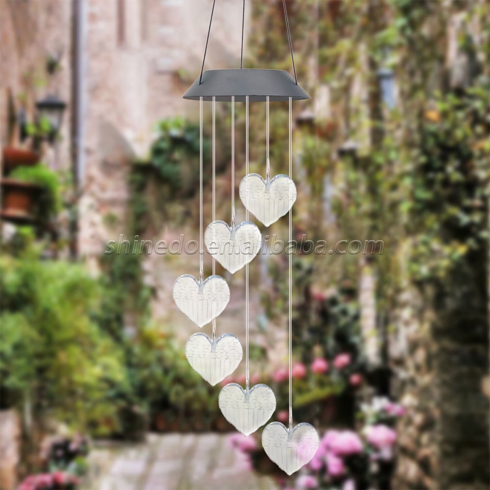 Unique Heart Shaped Solar Wind Chime for Outdoor Decoration Waterproof Multi Color Changing Solar Wind Chime For Gift Choice