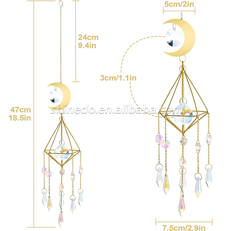 Crescent Moon Crystal Suncatcher Hanging, Light Sun Catcher with Crystal Prisms for Home Window Decornt