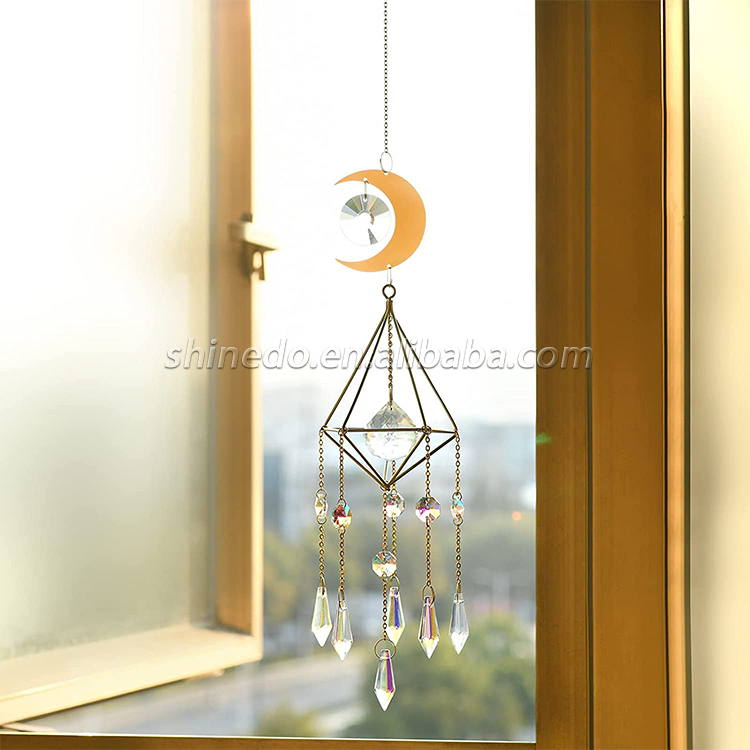 Crescent Moon Crystal Suncatcher Hanging, Light Sun Catcher with Crystal Prisms for Home Window Decornt