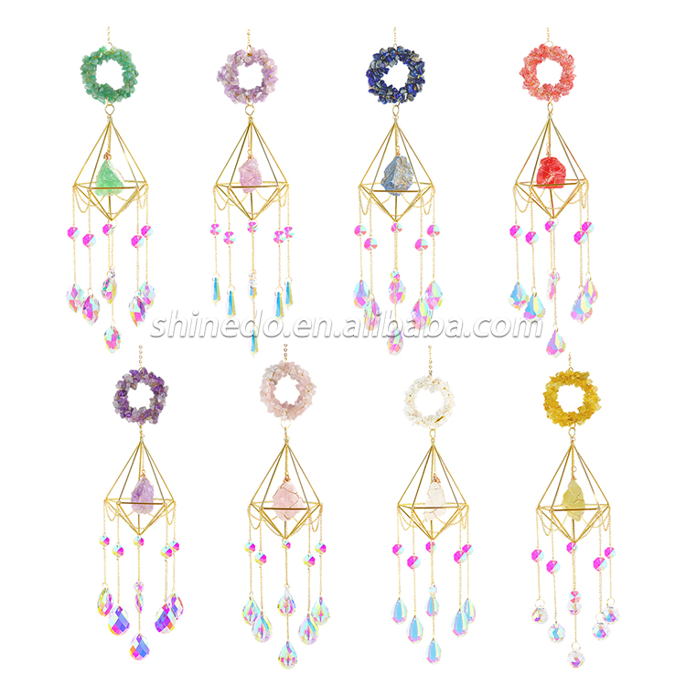 Multicolored crystal chimes decorate the wind chimes for Indoores