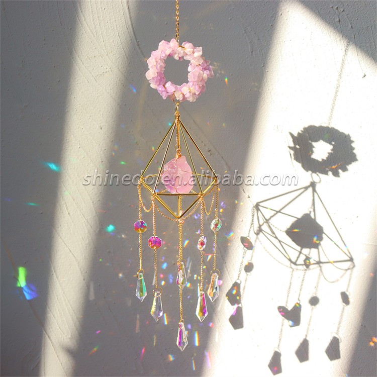 Multicolored crystal chimes decorate the wind chimes for Indoores