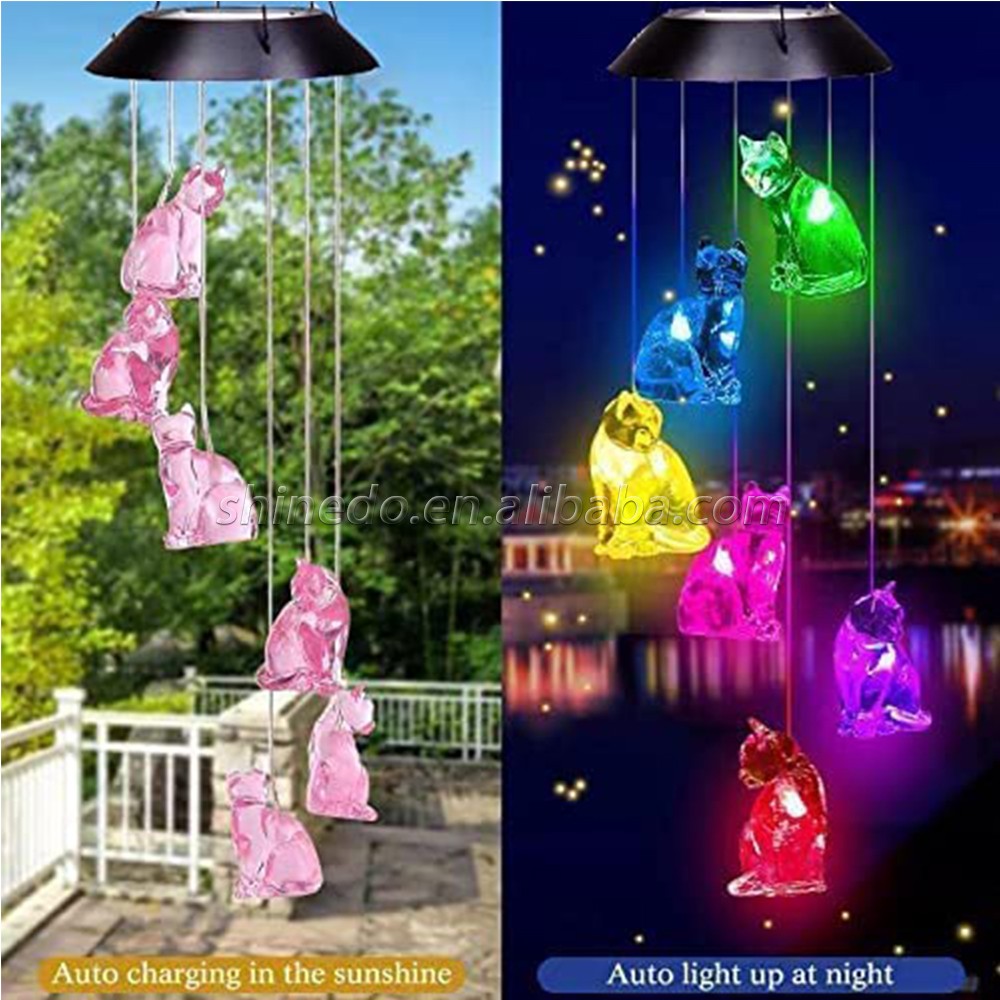 Solar Cat Wind Chimes for Outside/Indoor, 2022 Newest Birthday Gifts , Memorial Wind Chime