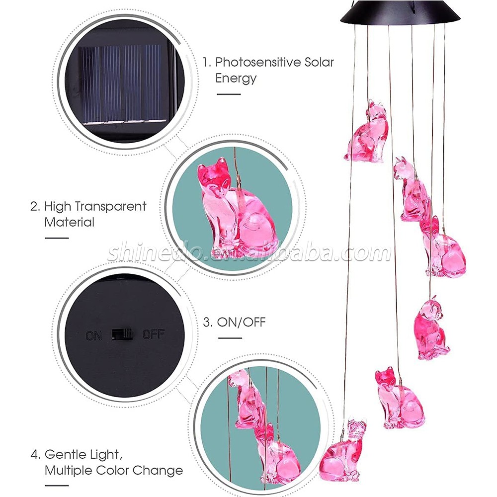 Solar Cat Wind Chimes for Outside/Indoor, 2022 Newest Birthday Gifts , Memorial Wind Chime