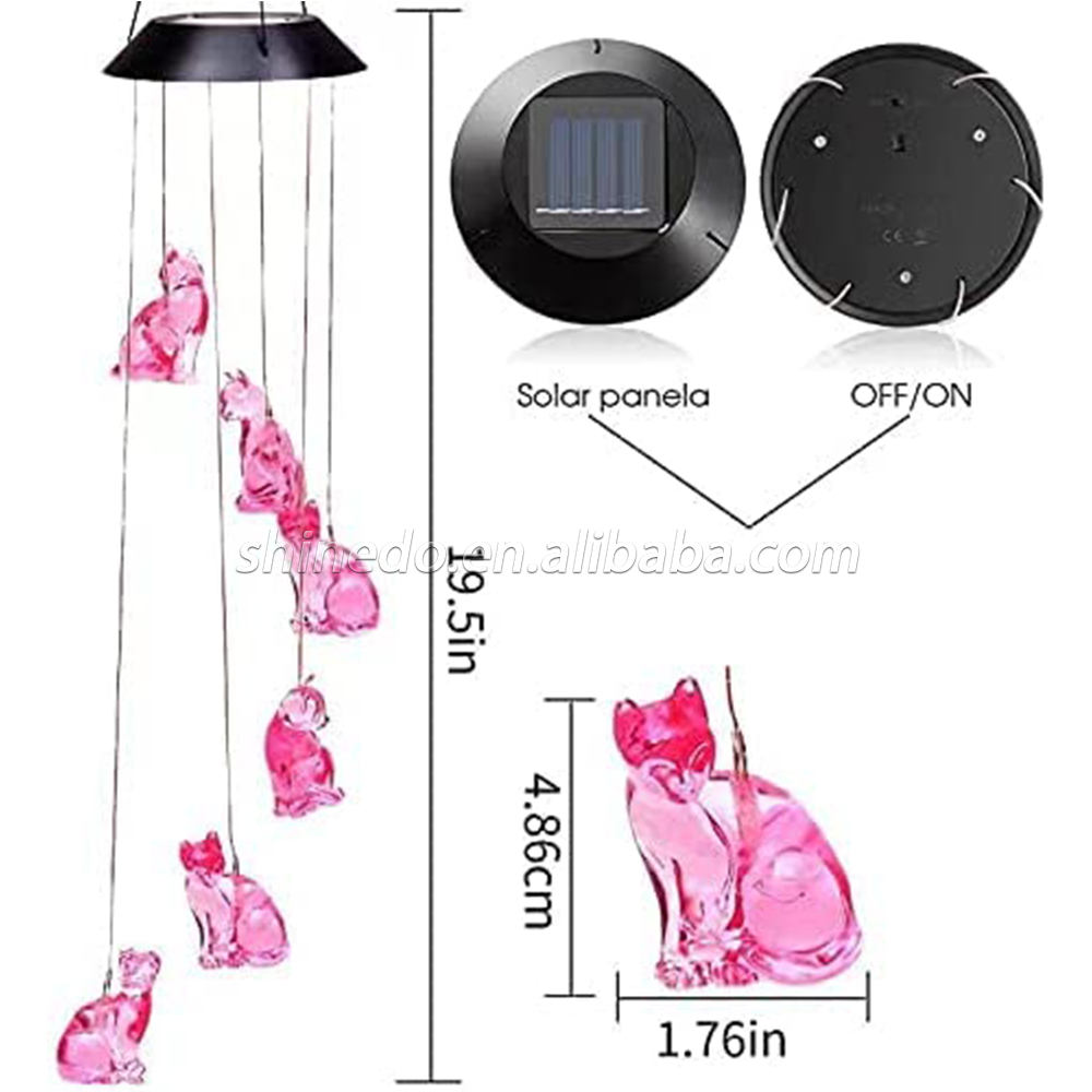 Solar Cat Wind Chimes for Outside/Indoor, 2022 Newest Birthday Gifts , Memorial Wind Chime