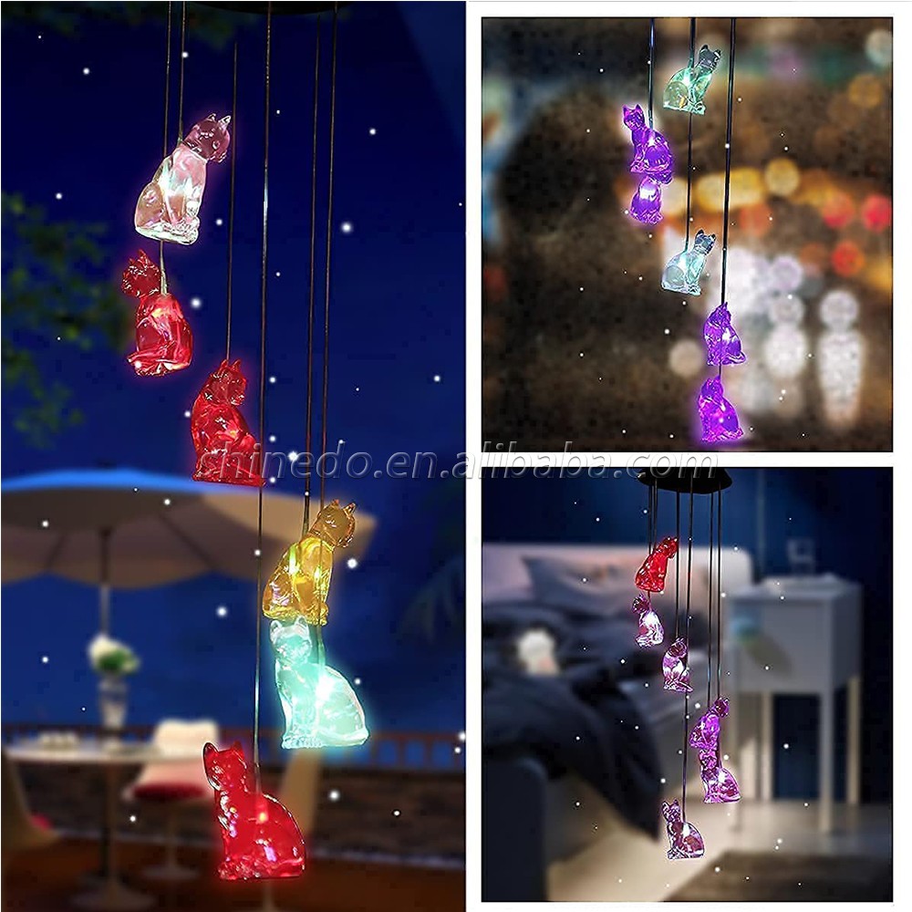 Solar Cat Wind Chimes for Outside/Indoor, 2022 Newest Birthday Gifts , Memorial Wind Chime