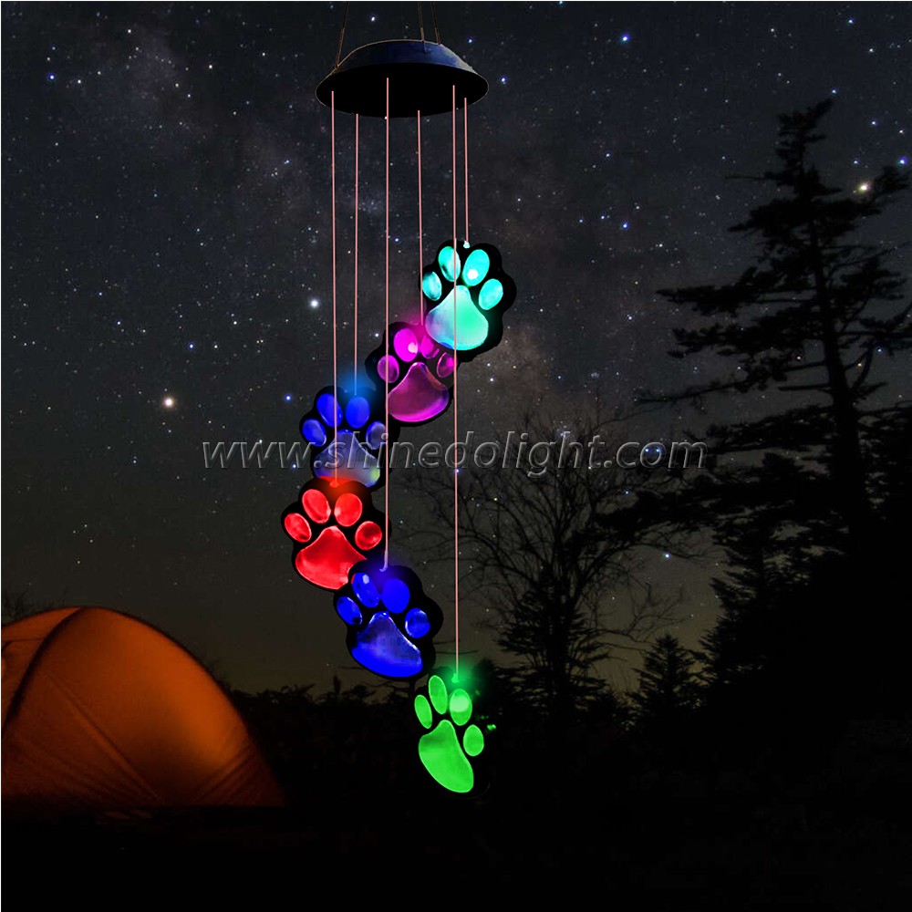 Paw Print Solar Wind Chimes for Outside, Dogs Cat Pet Pawprint Remembrance Wind Chimes