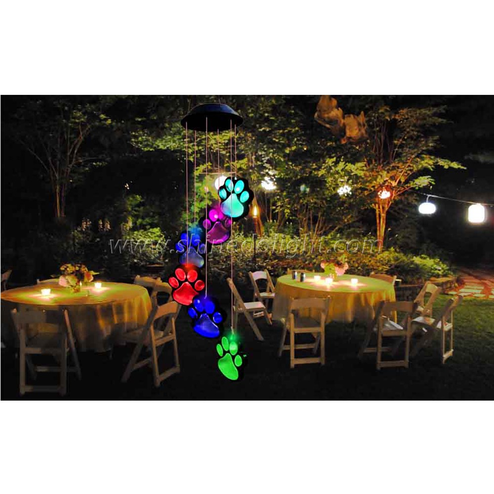 Paw Print Solar Wind Chimes for Outside, Dogs Cat Pet Pawprint Remembrance Wind Chimes