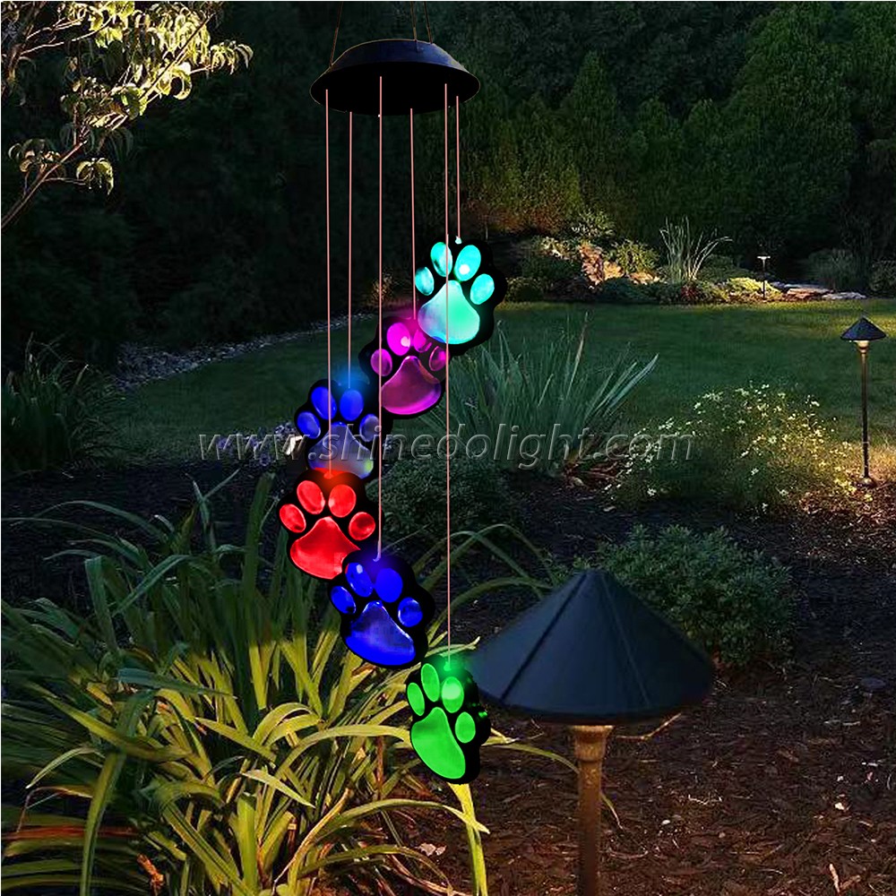 Paw Print Solar Wind Chimes for Outside, Dogs Cat Pet Pawprint Remembrance Wind Chimes