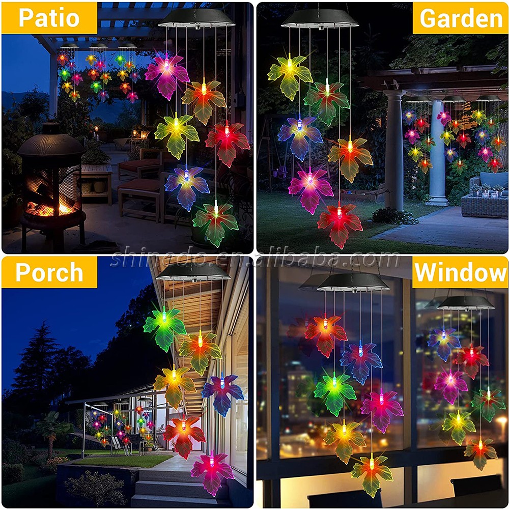 Solar Color Changing Maple Leaf Wind Chimes,  LED Mobile Wind Chimes, Waterproof Outdoor Wind Chime Lights