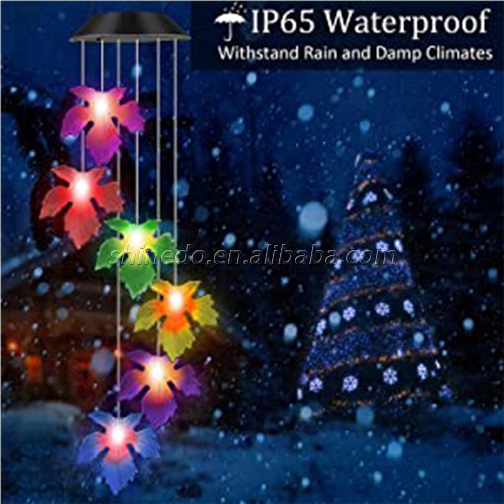 Solar Color Changing Maple Leaf Wind Chimes,  LED Mobile Wind Chimes, Waterproof Outdoor Wind Chime Lights