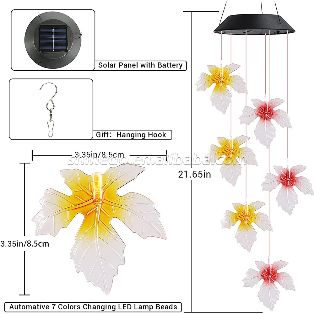 Solar Color Changing Maple Leaf Wind Chimes,  LED Mobile Wind Chimes, Waterproof Outdoor Wind Chime Lights