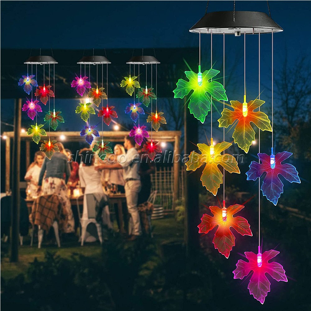 Solar Color Changing Maple Leaf Wind Chimes,  LED Mobile Wind Chimes, Waterproof Outdoor Wind Chime Lights