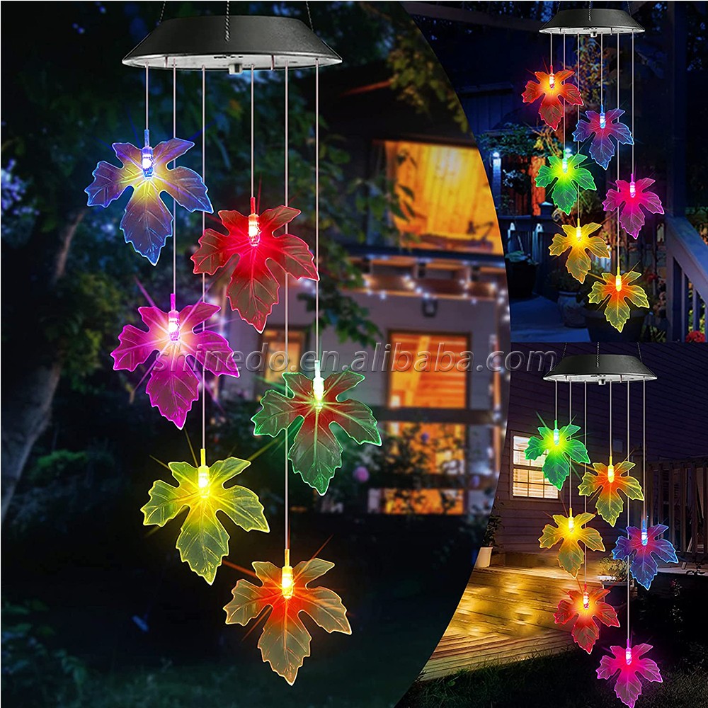 Solar Color Changing Maple Leaf Wind Chimes,  LED Mobile Wind Chimes, Waterproof Outdoor Wind Chime Lights