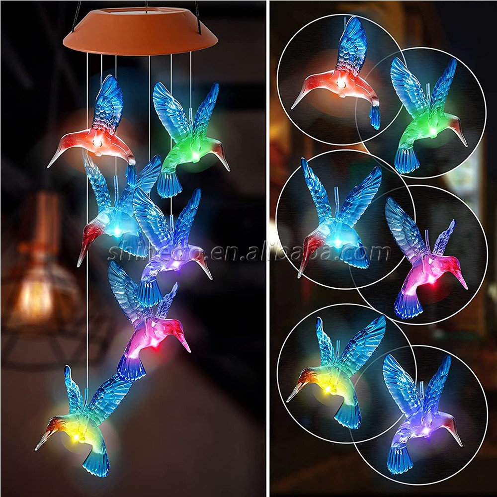 Hummingbird Wind Chimes Outdoor Color Changing Solar Mobile Light Outdoor Decoration Gifts for Grandma Birthday Gifts