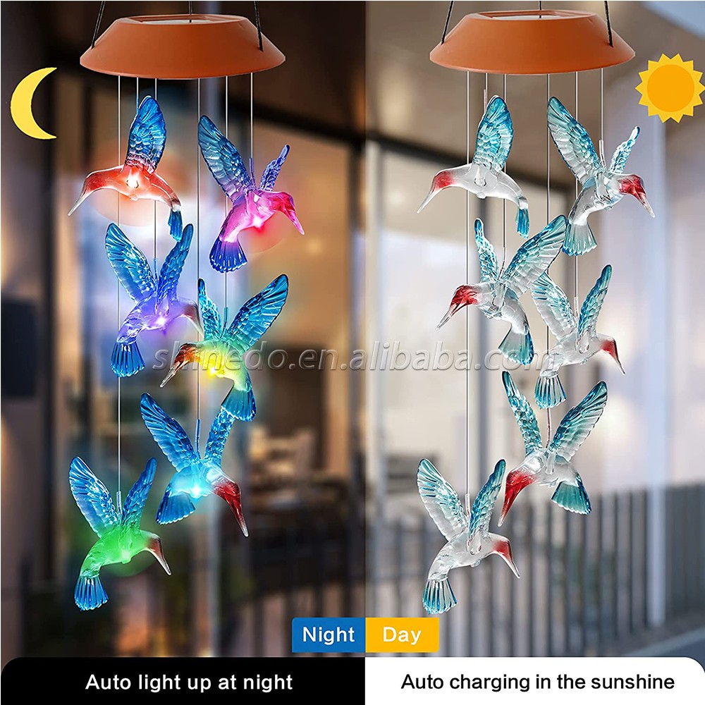 Hummingbird Wind Chimes Outdoor Color Changing Solar Mobile Light Outdoor Decoration Gifts for Grandma Birthday Gifts