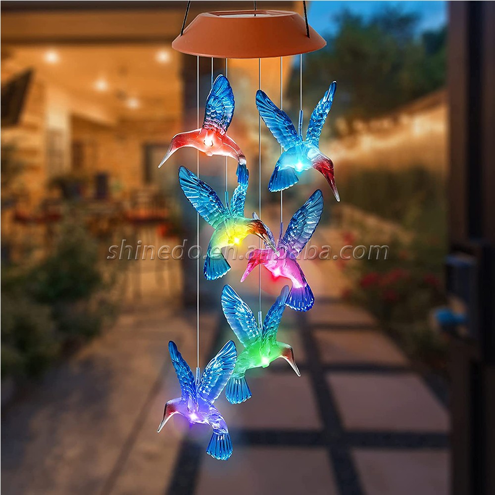 Hummingbird Wind Chimes Outdoor Color Changing Solar Mobile Light Outdoor Decoration Gifts for Grandma Birthday Gifts