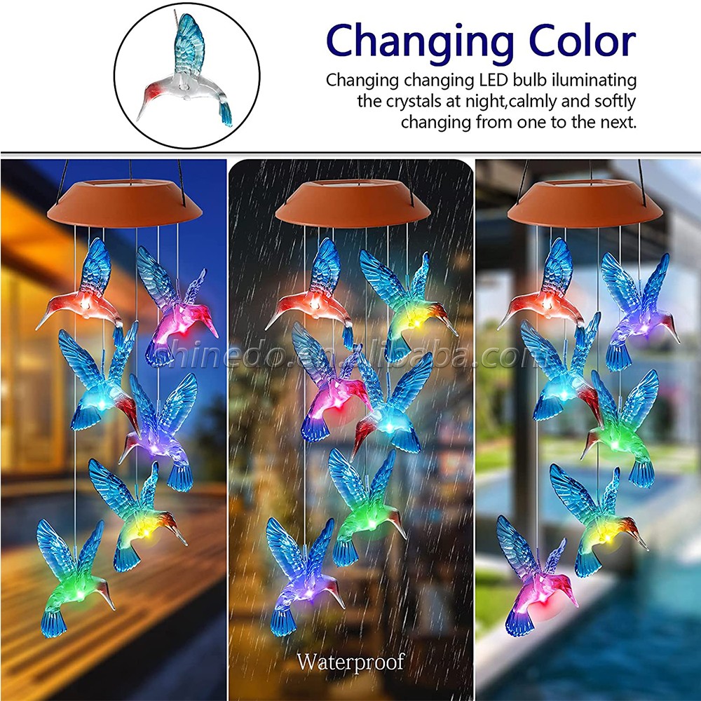 Hummingbird Wind Chimes Outdoor Color Changing Solar Mobile Light Outdoor Decoration Gifts for Grandma Birthday Gifts