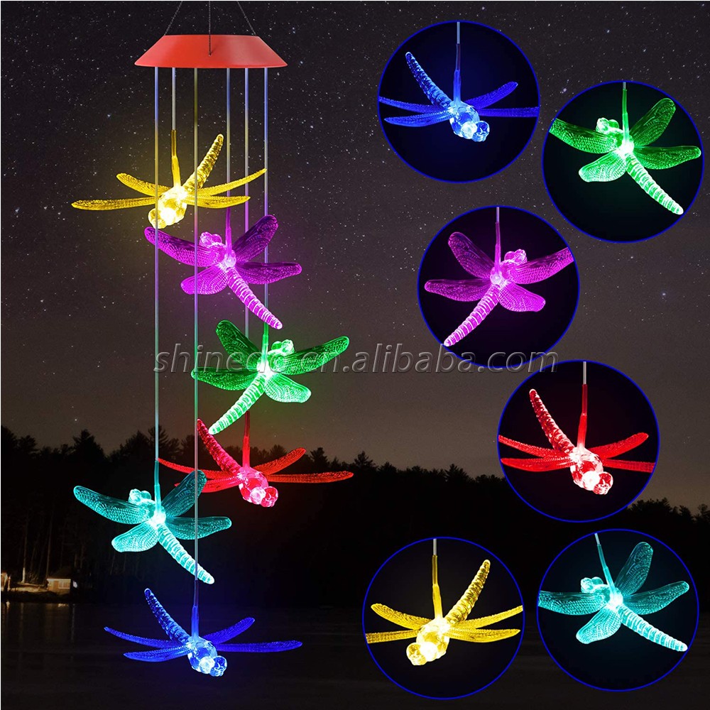 Solar Dragonfly Wind Chimes Gifts for Women, Color Changing Solar Wind Chime Outdoor Decor, Waterproof Solar Lights