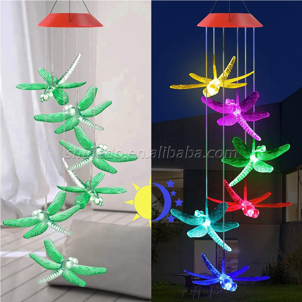 Solar Dragonfly Wind Chimes Gifts for Women, Color Changing Solar Wind Chime Outdoor Decor, Waterproof Solar Lights