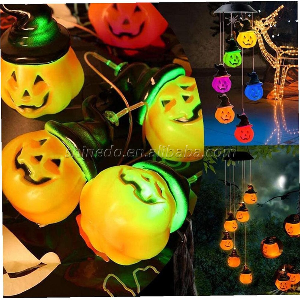 Solar Wind Chimes Light Waterproof Solar Halloween Pumpkin Wind Chime Led Pumpkin Wind Chimes Lamps