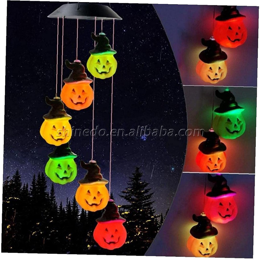 Solar Wind Chimes Light Waterproof Solar Halloween Pumpkin Wind Chime Led Pumpkin Wind Chimes Lamps