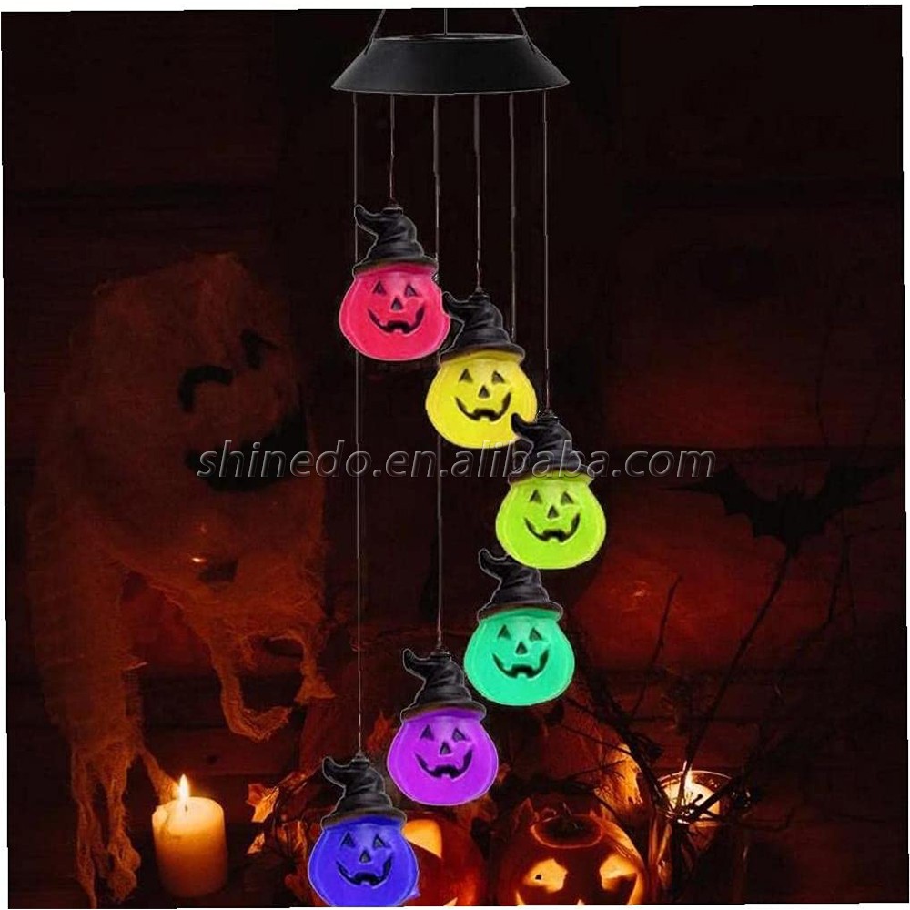 Solar Wind Chimes Light Waterproof Solar Halloween Pumpkin Wind Chime Led Pumpkin Wind Chimes Lamps