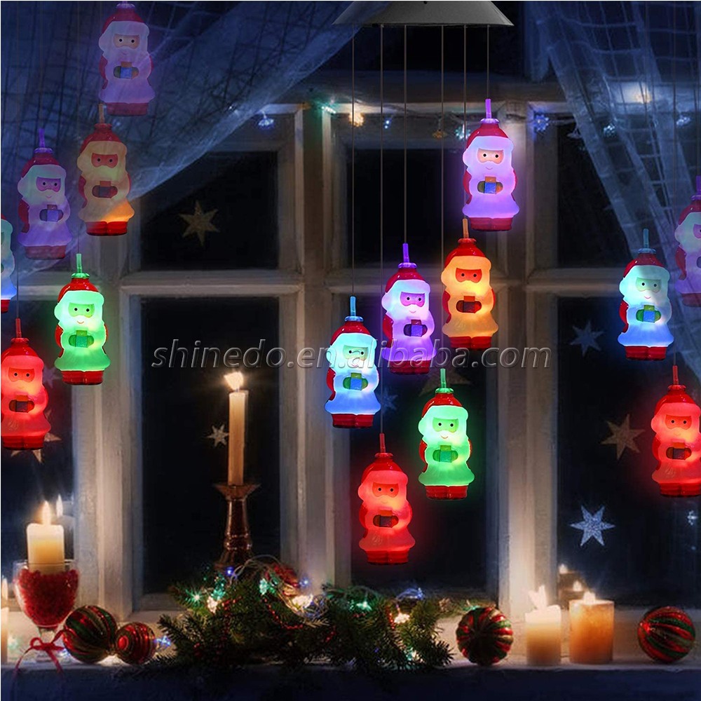 Solar Christmas Wind Chimes, Color Changing Santa Claus, Outdoor Christmas Decorations Solar Wind Chimes