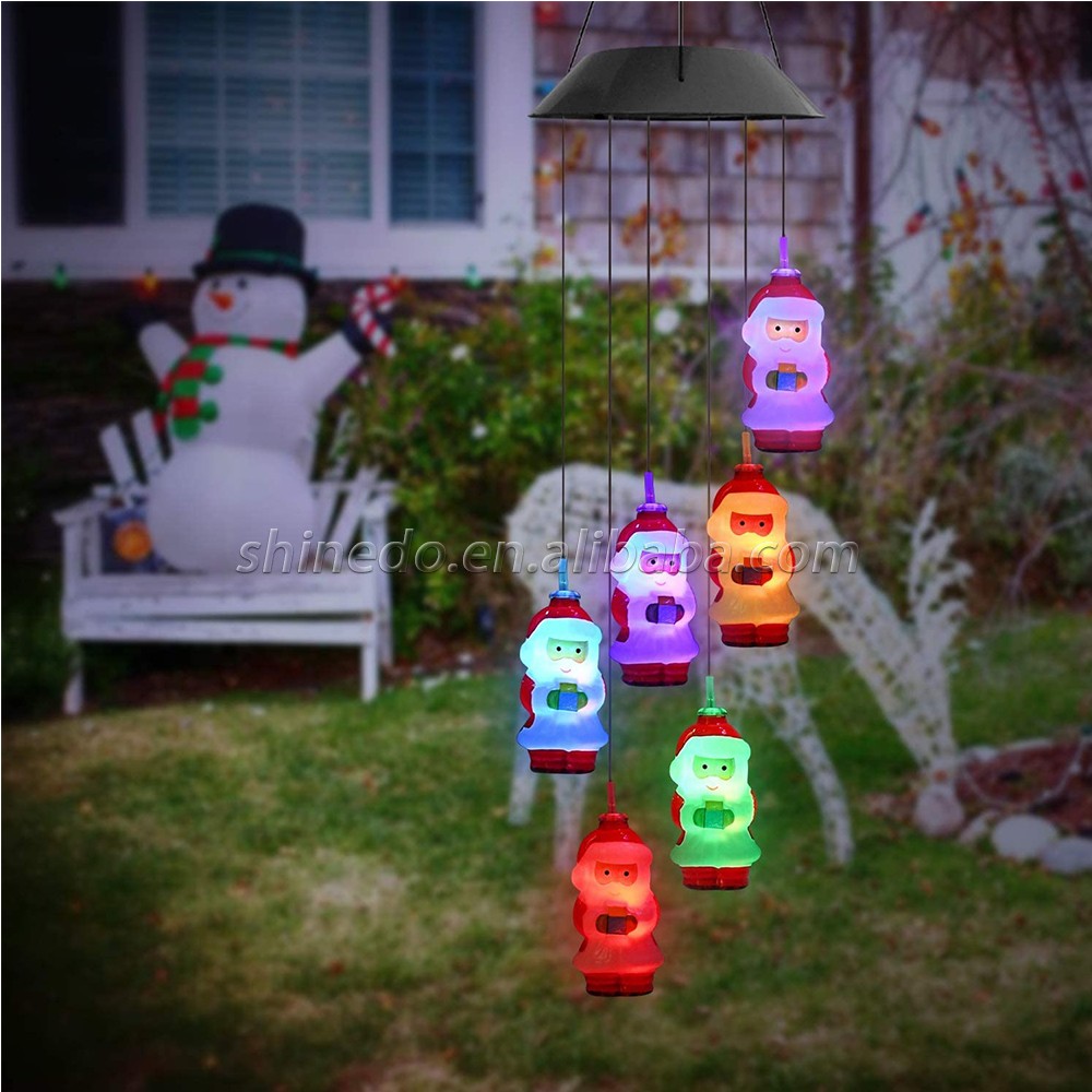 Solar Christmas Wind Chimes, Color Changing Santa Claus, Outdoor Christmas Decorations Solar Wind Chimes